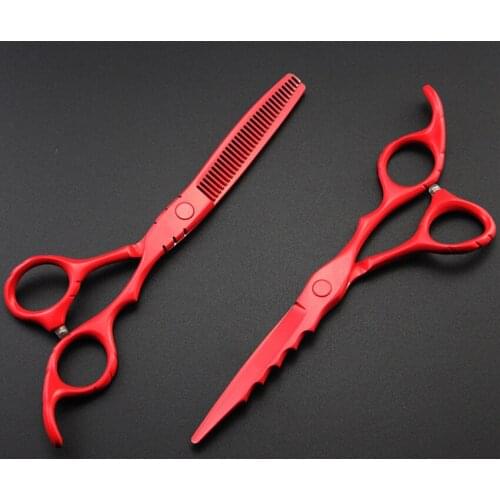 New Upscale 440c 6 inch red cut hair scissors set cutting barber make up tools thinning hot scissor shears hairdressing scissors