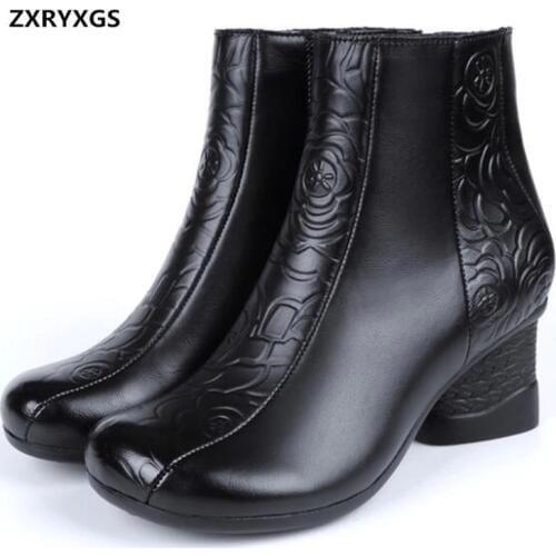 2019 New Autumn Winter Martin Boots Retro Embossed Genuine Leather Boots Women Boots Fashion Shoes Elegant High-heeled Boots