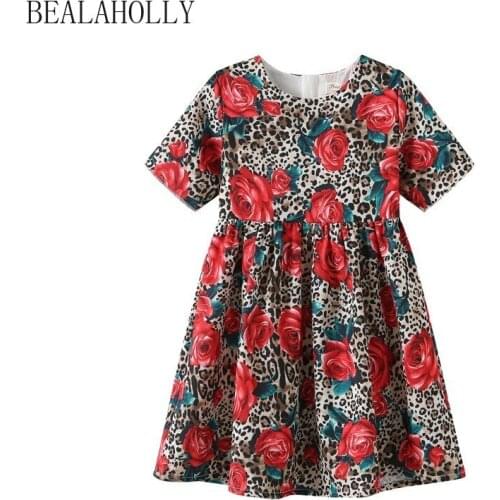 Belaholly New Childrens Dress Spring and Summer Girls Leopard Print Dress Baby Sling Clothes Holiday Dresses for 3-8y