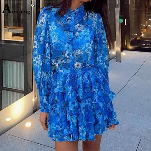 Aimsnug 2021 Autumn Tracksuit set Retro Flower Print Two Pieces Set Single-Breasted Tops And Loose Skirts Set Women 2PCS Outfits