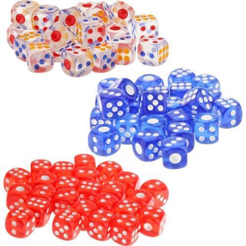 Durable 25pcs 12mm Acrylic Translucent Six Sided Spot Dice Games D6 D&D RPG Games Clear Fun Family Pub Club Game Gift for Kid