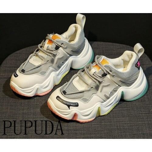 PUPUDA Chunky Sneakers Women Mesh Platform Shoes Women Breathable Sport Sneakers Women Casual Basketball Chunky Shoes Female 202