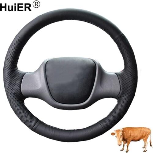 Hand Sewing Car Steering Wheel Cover Top Layer Cow Leather Funda Volante For Smart Fortwo Volant Braid on the Steering wheel