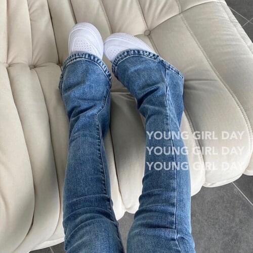 TVVOVVIN new high street boyfriend jeans for women korean solid colro washed denim flare pants Horseshoe trouser YW9B