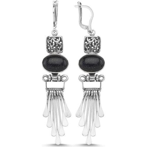 Silverlina Silver Blue Star Cubic Zirconia Dangle Hand Handwork Earrings