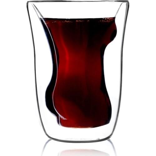 Glass Mugs Double Wall Glass Beauty macho skeleton wine bottle Double-layer glass mug Coffee Cup Christmas mug gift Tea Milk Cup