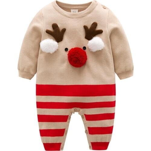 Baby Rompers Christmas Reindeer Knitted Newborn Boys Girls Sweaters Jumpsuits Outfits for Infant Bebes Knitwear Overalls Costume