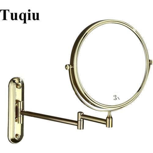 Tuqiu Dressing Mirror Wall Mounted 8 inch Brass 3X/1X Magnifying Mirror Folding Gold Makeup Mirror Cosmetic Mirror Lady Gift