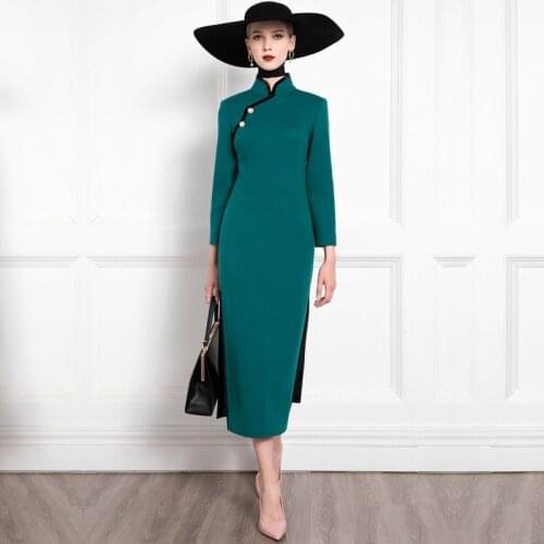 High End Modified Cheongsam Dress Women Autumn And Winter New Celebrity Temperament Wool New Chinese Dress