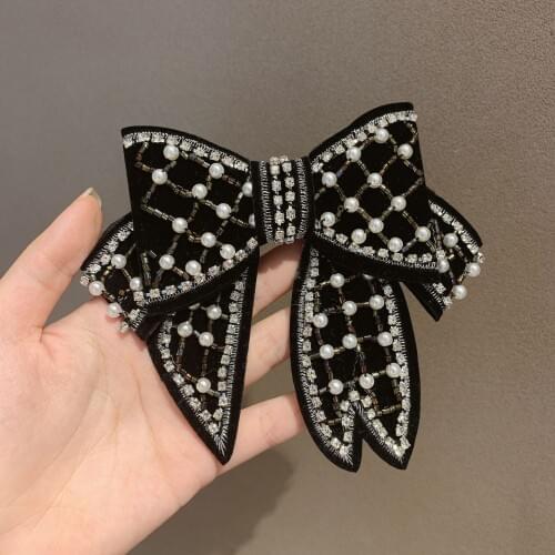 Crystal Pearl Big Bow Hair Clips For Women High-end Flower Hair Accessories Rhinestone Hairpins Bows Flower Hairgirps Barrette
