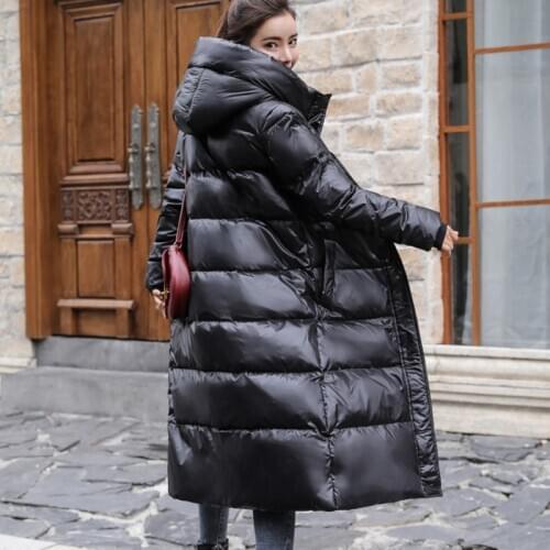 Winter Plus Size 2XL Womens White duck down Jackets Ultra Light Duck Down Coat Long Puffer Jacket Slim Black Parkas