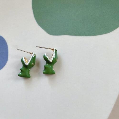 Origin Summer Multiple Green Color Enamel Leaves Dinosaur Flower Earrings for Women Daisy Heart Resin Arcylic Dangle Earrings