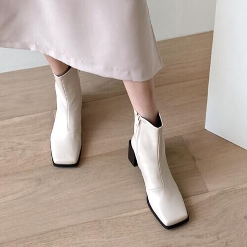 Women Short Boots Shoes High Heel Ankle Boots Square Head Chunky Heels Zipper Boots Lady Autumn Winter Size 33-42