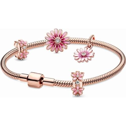 S925 Silver Color Moments Charms bracelet for women DIY Flower Beads Bracelet charms Luxury Jewelry Gifts