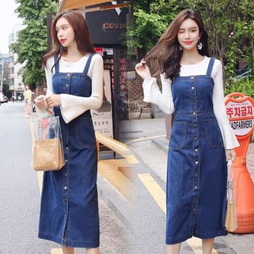 Single Breasted Denim Suspender Overalls Dresses Summer High Street Pocket Vintage Vest Dress Women Casual Robe Femme Jean Dress