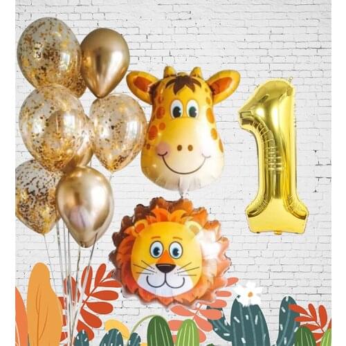 1set Mini Animal Head Mixed Number Foil Balloons Metallic Chrome Latex Balloon Baby Shower Kids Birthday Party Decoration Supply