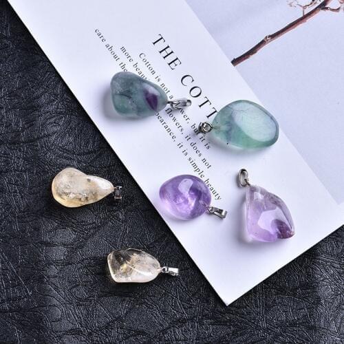 1PC Natural Amethyst Yellow Crystal Fluorite Pendant Crystal Rock Fashion Mineral Ornament Couple Decoration DIY Fashion Gift