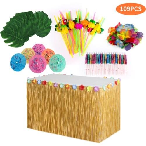 109/149pcs Table Skirt Raffia Style Fringe Party Decoration Kit for Tiki Tropical Hawaii or Moana Themed Birthday Home Accessori