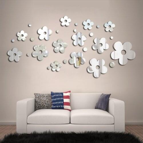 14 Flowers Mirror Wall Sticker Decal Wall Art Removable Wedding Decoration Kids Room Decoration Sticker Crystal