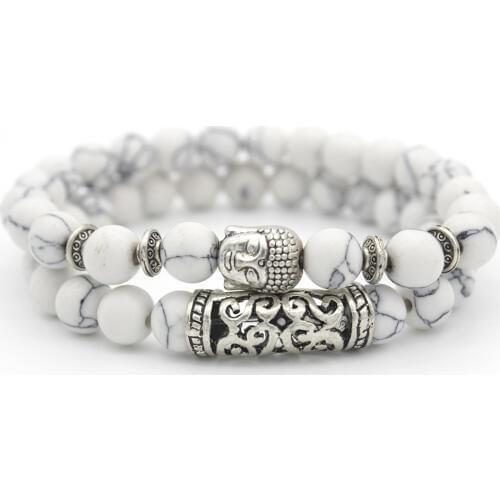 2 Bracelet Set8 CM Natural Stone Natural White Stone Beads Bracelets Jewelry Gift For Lovers