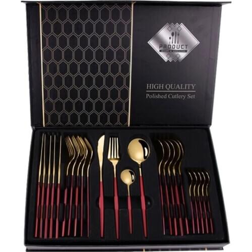 24PCS Stainless Steel Cutlery Flatware Place Setting Tableware Set Dinner Knives Spoons Forks Kitchen Utensils Dropshipping