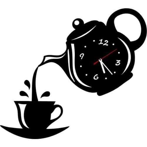 1Set Creative DIY 3D Acrylic Wall Clock Coffee Cup Teapot Kitchen Decorative Wall Clocks Living Room Fashion Home Decor Clock