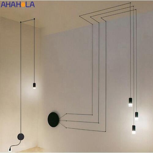 AC 90-260V Rope DIY Black Pendant Light Modern Ceiling Nordic Hanging Lamps Spider Lights Living Room Pendant Lamp