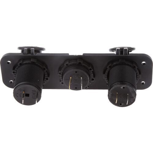 Car Boat 3 Hole Panel Dual USB Charger Blue LED Voltmeter 12V Socket