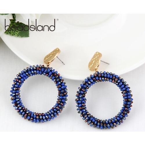 Beadsland Drop Earrings Crystal Glass Beads Hand Knitted Circle Fashion Bohemia Woman Girl Party Festival Hot Sell Gift 40135