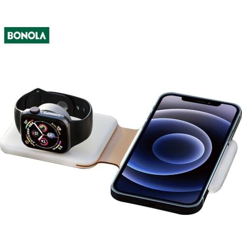 Bonola 2 in1 Wireless Magnetic Mag safe Duo Charger for iPhone 12 Pro M11 XS 15W Fast Charger For Airpods Pro/Apple Watch SE 6 5