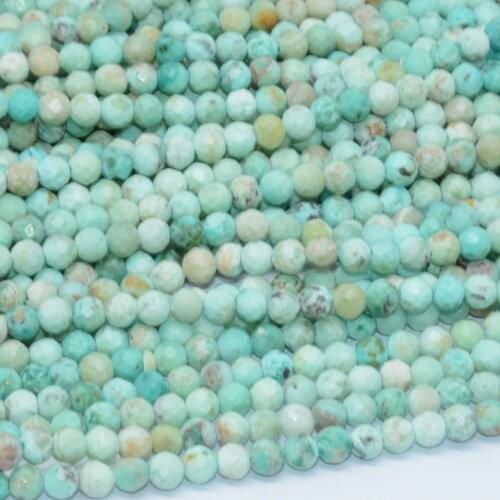 Natural Peru Turquoise Faceted Round Beads 4mm - Without Treatment - Matt Surface