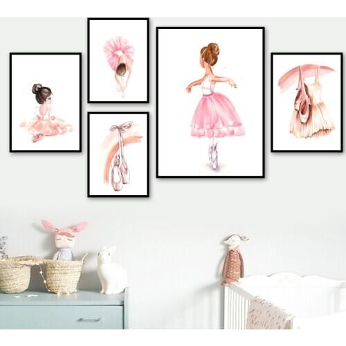 Girl in ballet shoes skirt Dancing Nursery Wall Art Canvas Painting Nordic Posters And Prints Wall Pictures Baby Kids Room Decor