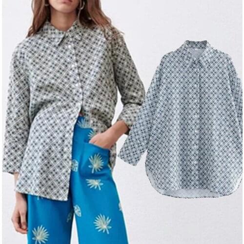 Jenny&Dave Long Shirt Women Autumn Blouse Women England Style HIgh Street Vintage Printing Loose Blusas Mujer De Moda 2021 Tops