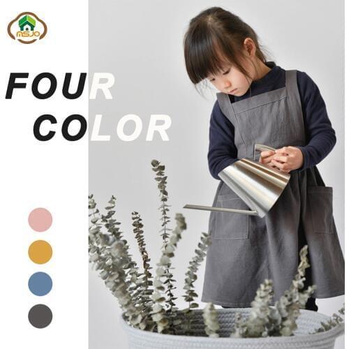 MSJO Child Apron Cotton Kitchen Art Painting School Hourglass Child Dress Baking Baby Apron Bib b b Cooking Aprons For Children