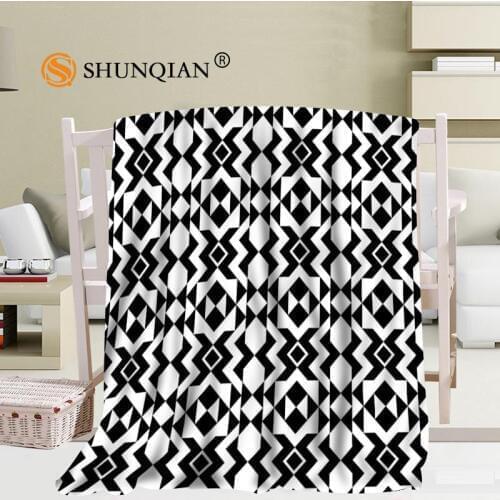 Custom Black and white Pattern Travel Blanket Home TV Casual Relax for Family Soft Fluffy Warm Blanket