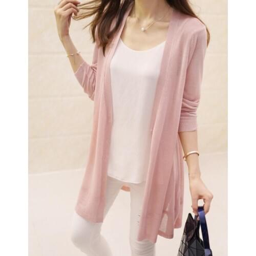 Summer Autumn Cardigan Women Long Sleeve Knitted Sweater Female Shawl Casual Cardigans Women Thin Coat Ladies Outerwear