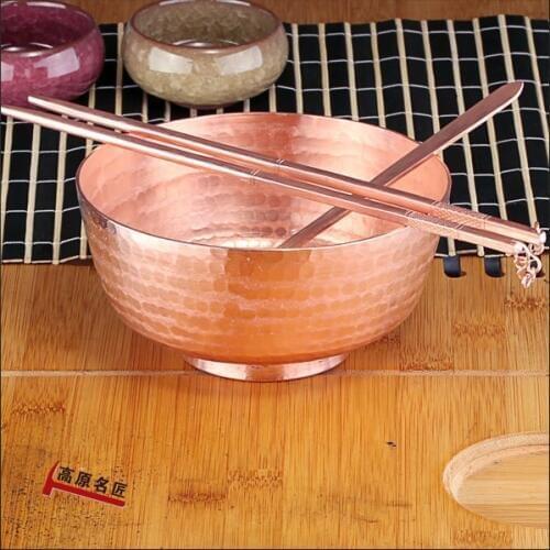 Chinese pure copper spoon copper chopsticks spoon handmade tableware home copper rice bowl set dinnerware