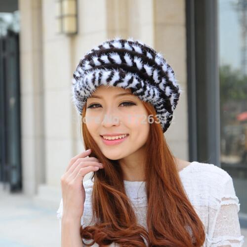 Classic winter mink hair cap rex rabbit hair knitted hat Women thickening thermal street fashion fur hat