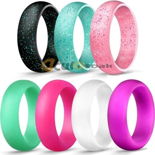 7pcs 5.7mm Food Grade FDA Silicone Finger Ring 4-10 Size Hypoallergenic Crossfit Flexible Silicone Ring For Women wedding Gift
