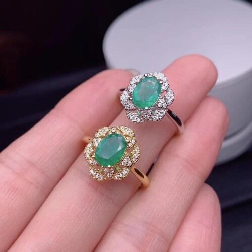 Big size charming green emerald gemstone ring women silver ring fine jewelry natural real gem 925 sterling silver ring gift new