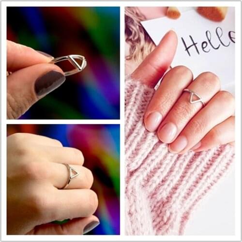 Creative Trangular Stainless Steel Fashion Finger Rings for Women Gold Color Glossy Jewelry Gifts Anti-allergy