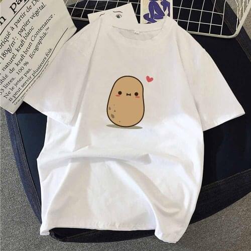 Summer Fashion Graphic T Shirts Aesthetic Tee Potato Print Ladies Summer Tops O Collar T Shirt Heart Print Loose Short Sleeve