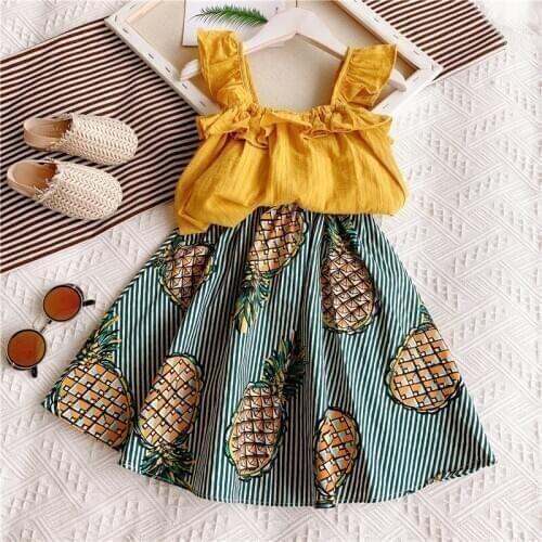 Summer Kids Clothes Set Toddler Girls Clothes Sling Top + Stripe Skrit Children Boys Clothes Set Baby Girl Vest Two-piece Outfit