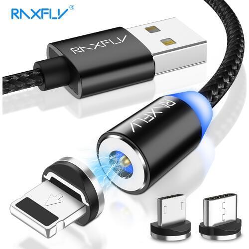 RAXFLY Magnetic Cable Micro USB Type C Cable For iPhone 11 Pro Max Xiaomi Redmi Fast Charging Wire 1M LED Magnet Charger Cables