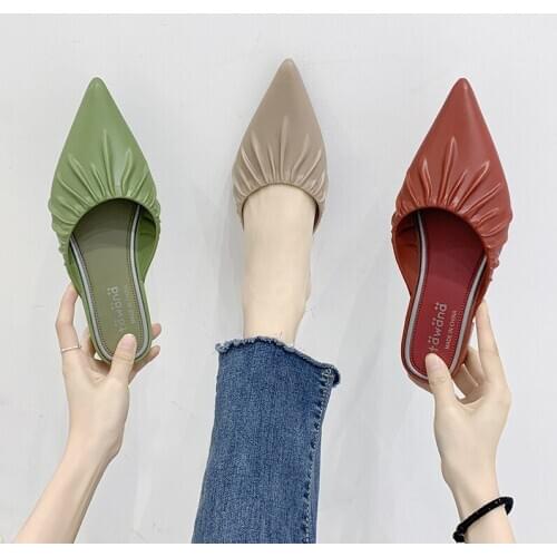 Fashion Sandals Slippers Women Shoes Spring Summer Pointed Toe Draped PU Slides Shoes Woman Chaussure Femme sandalias mujer 2020