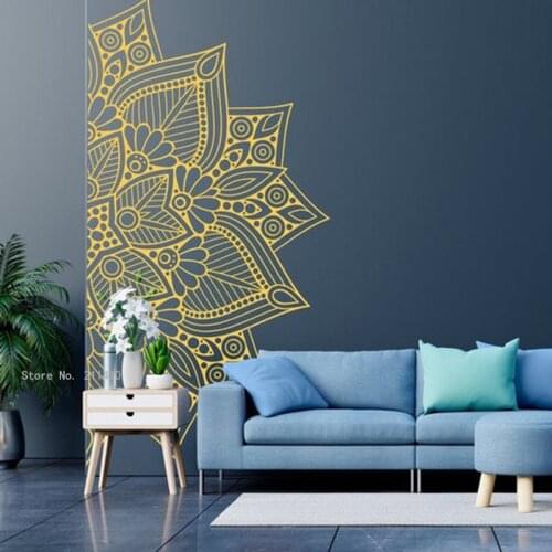 Mandala in Half Wall Sticker Custom Color Decals Traditional Decor for Home Studio Removable Vinyl Meditation Yoga Murals YT6198