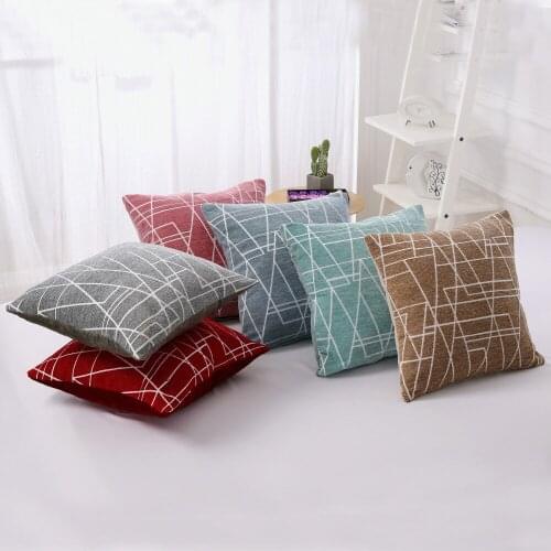 Cushion Cover Chenille Geometric Plaid Square Pillowcase Gold Threads Stripe Sofa Cushion Cover Sofa Decorative Throw Pillows