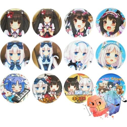 NEKOPARA Anime Game Badge Chocola Vanilla Cinnamon Maple Coconut Azuki Metal Badge Brooch Pins