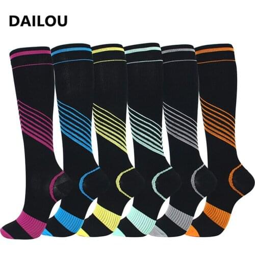 Color Striped Men Nursing Compression Socks Women Sports Cycling Socks Relieve Pain Trend Nylon Stockings Dropshipping