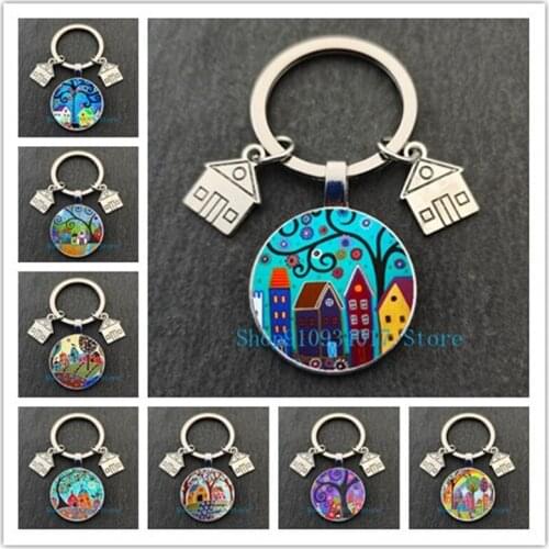 Key To The New House Kechain Beautiful House Under The Starry Sky Key Ring Jewelry Gift Key Holder for New Home